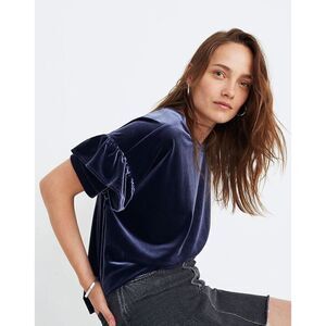 Madewell Velvet Ruffle-Sleeve Tee Women's Size Large 2018 Collection